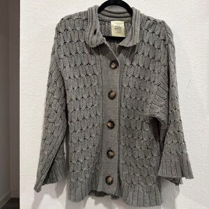 VTG Old Navy gray cardigan with button-up front and textured knit pattern Sz L